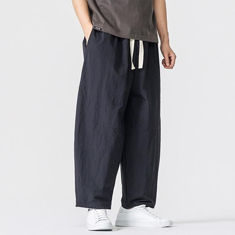 Buddha Stones Spring Fall Minimalist Basic Drawstring Solid Ankle Pants Men's Harem Pants With Pockets - image 13
