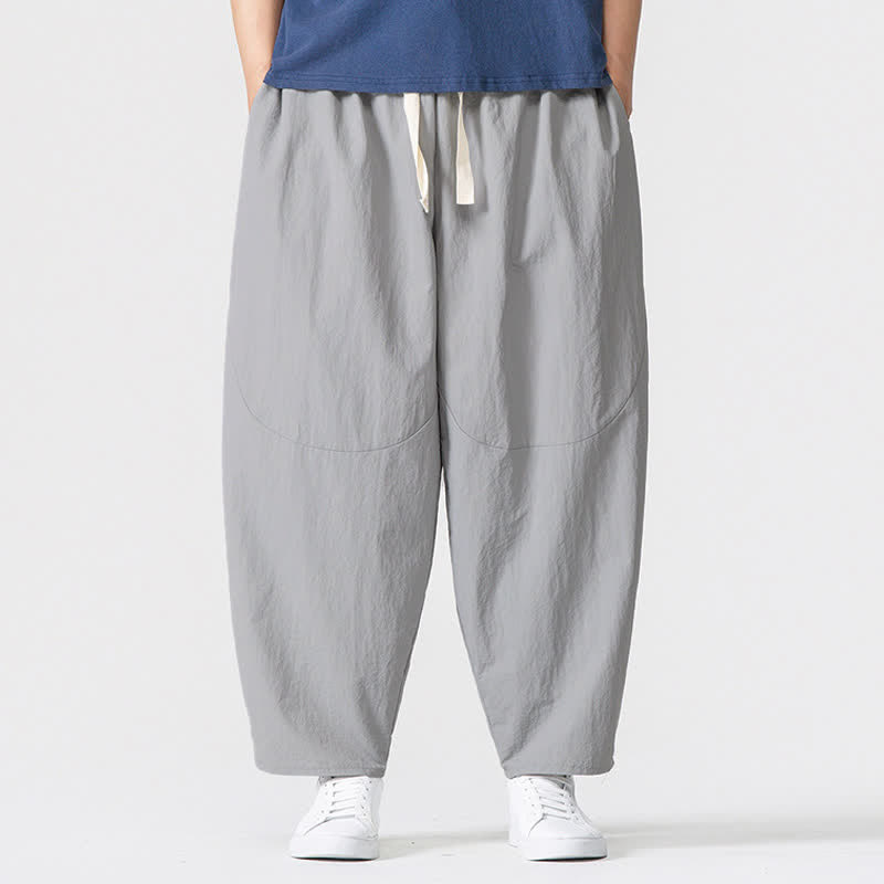 Buddha Stones Spring Fall Minimalist Basic Drawstring Solid Ankle Pants Men's Harem Pants With Pockets - LightGray - US/UK/AU46, EU56 (5XL) - image 5