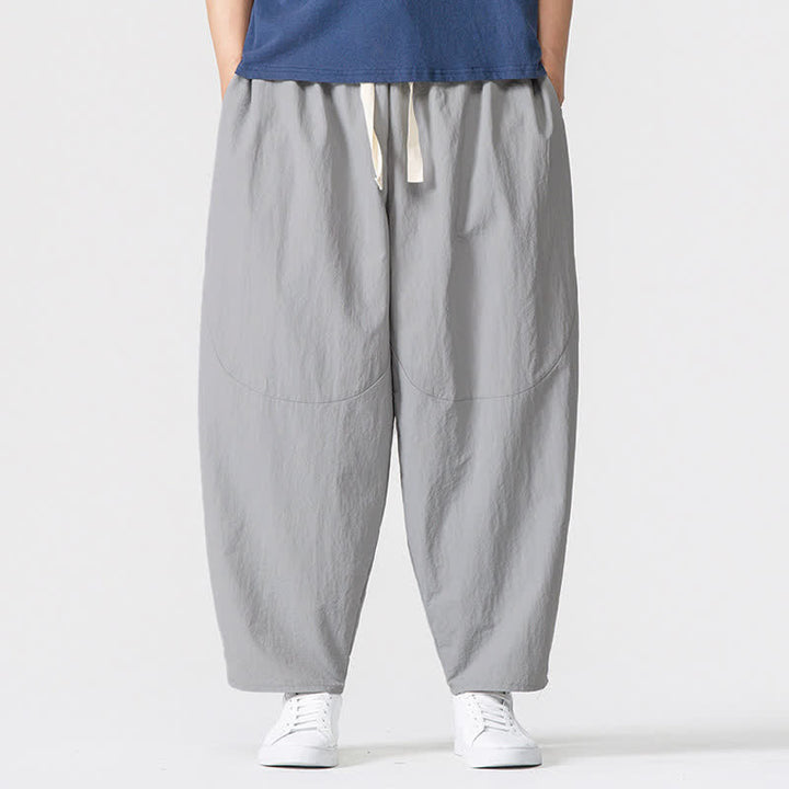Buddha Stones Spring Fall Minimalist Basic Drawstring Solid Ankle Pants Men's Harem Pants With Pockets - LightGray - US/UK/AU46, EU56 (5XL) - image 5