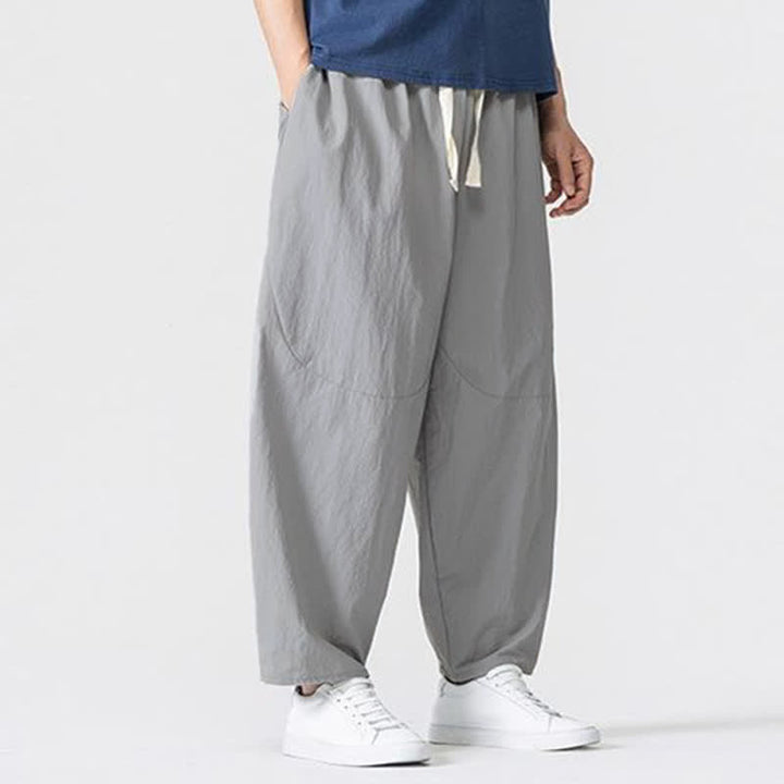 Buddha Stones Spring Fall Minimalist Basic Drawstring Solid Ankle Pants Men's Harem Pants With Pockets - image 6