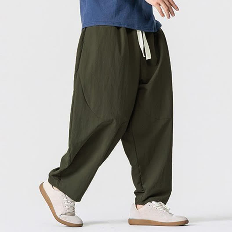 Buddha Stones Spring Fall Minimalist Basic Drawstring Solid Ankle Pants Men's Harem Pants With Pockets - image 1