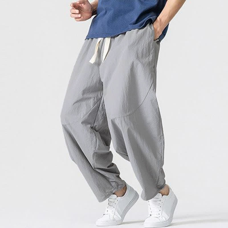 Buddha Stones Spring Fall Minimalist Basic Drawstring Solid Ankle Pants Men's Harem Pants With Pockets - image 8
