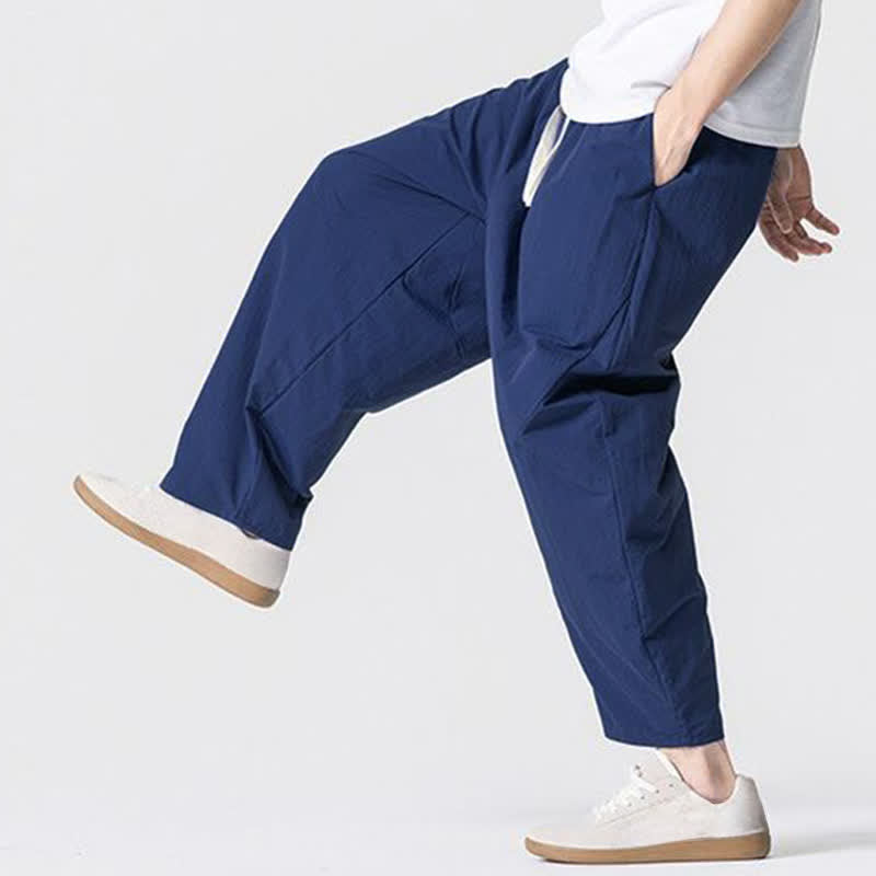 Buddha Stones Spring Fall Minimalist Basic Drawstring Solid Ankle Pants Men's Harem Pants With Pockets - image 11