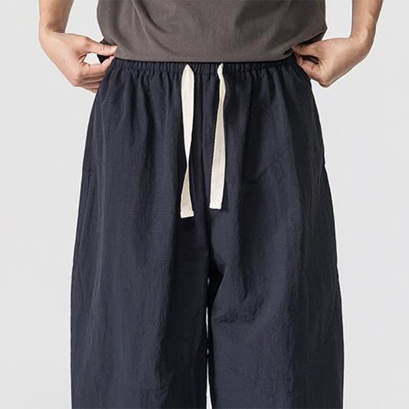 Buddha Stones Spring Fall Minimalist Basic Drawstring Solid Ankle Pants Men's Harem Pants With Pockets - image 16