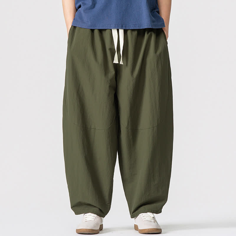 Buddha Stones Spring Fall Minimalist Basic Drawstring Solid Ankle Pants Men's Harem Pants With Pockets - OliveDrab - US/UK/AU46, EU56 (5XL) - image 0