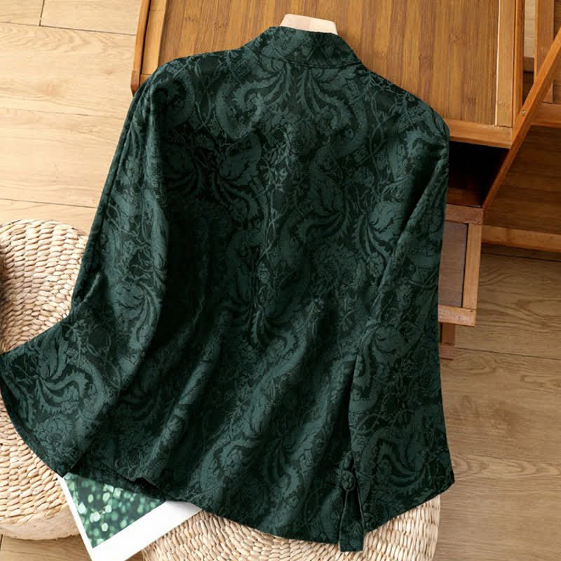 Buddha Stones Fall Elegant Tang Style Mandarin Collar Pankou Floral Women's Long Sleeve Shirts - image 1