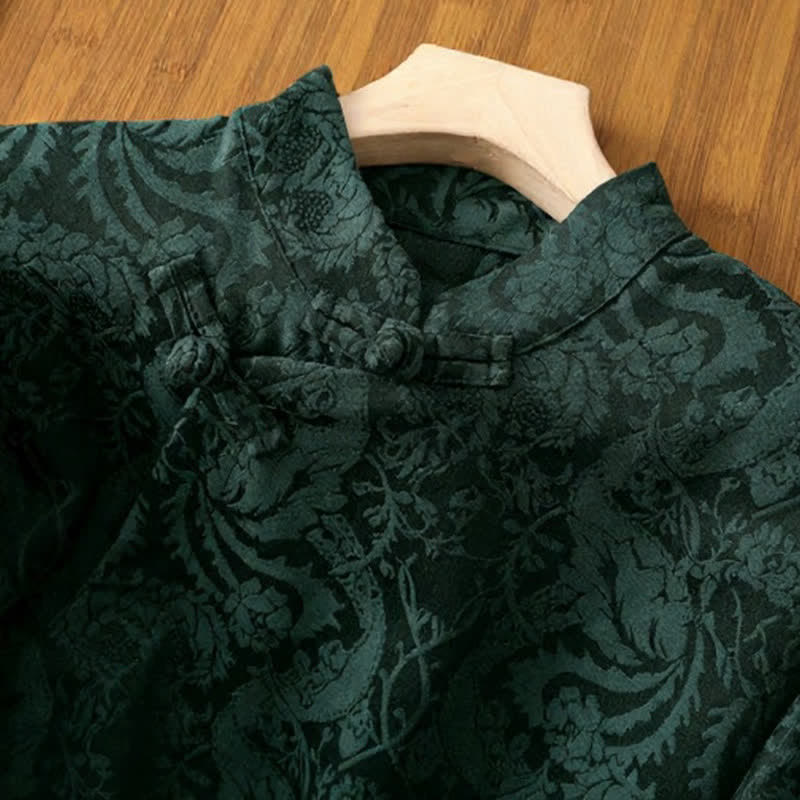 Buddha Stones Fall Elegant Tang Style Mandarin Collar Pankou Floral Women's Long Sleeve Shirts - image 2