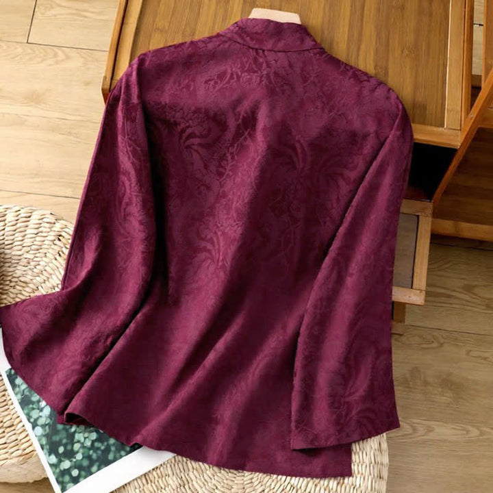 Buddha Stones Fall Elegant Tang Style Mandarin Collar Pankou Floral Women's Long Sleeve Shirts - image 6