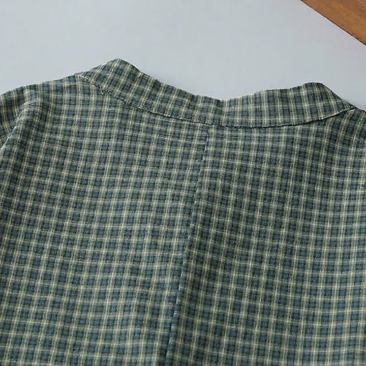 Buddha Stones Fall Casual Vintage Button-Up Plaid Women's Long Sleeve Dress - image 3