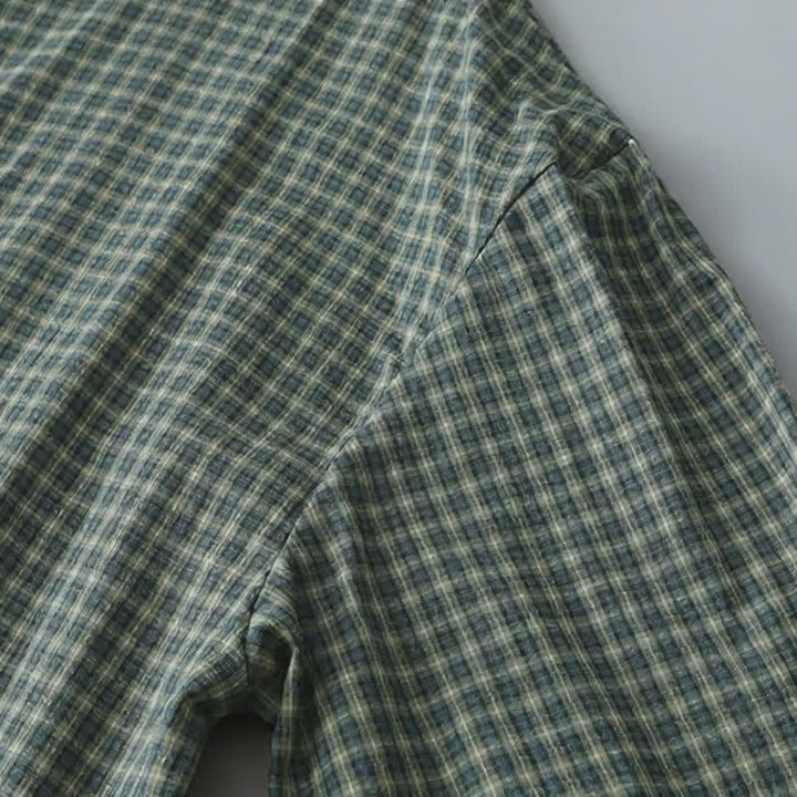 Buddha Stones Fall Casual Vintage Button-Up Plaid Women's Long Sleeve Dress - image 6