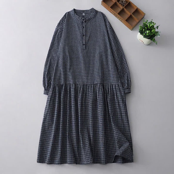 Buddha Stones Fall Casual Vintage Button-Up Plaid Women's Long Sleeve Dress - Navy - US8-10, UK/AU12-14, EU40-42 (2XL) - image 10
