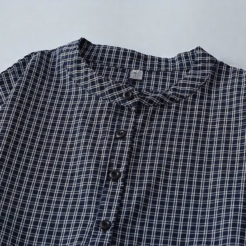 Buddha Stones Fall Casual Vintage Button-Up Plaid Women's Long Sleeve Dress - image 11