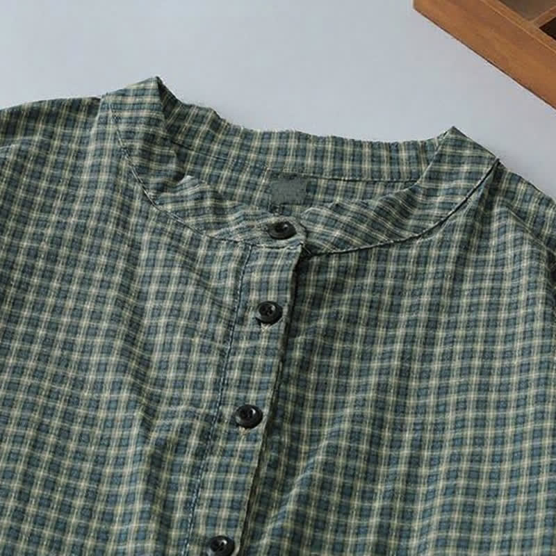 Buddha Stones Fall Casual Vintage Button-Up Plaid Women's Long Sleeve Dress - image 2