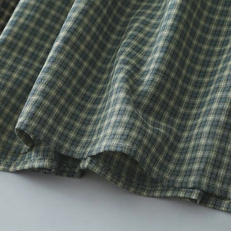 Buddha Stones Fall Casual Vintage Button-Up Plaid Women's Long Sleeve Dress - image 8