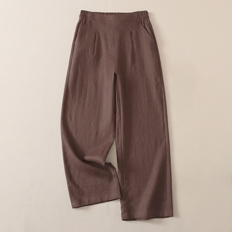 Buddha Stones Spring Fall Classic Simple Solid Cropped Pants Women's Straight Leg Pants With Pocket - SaddleBrown - US8-10, UK/AU12-14, EU40-42 (2XL) - image 10