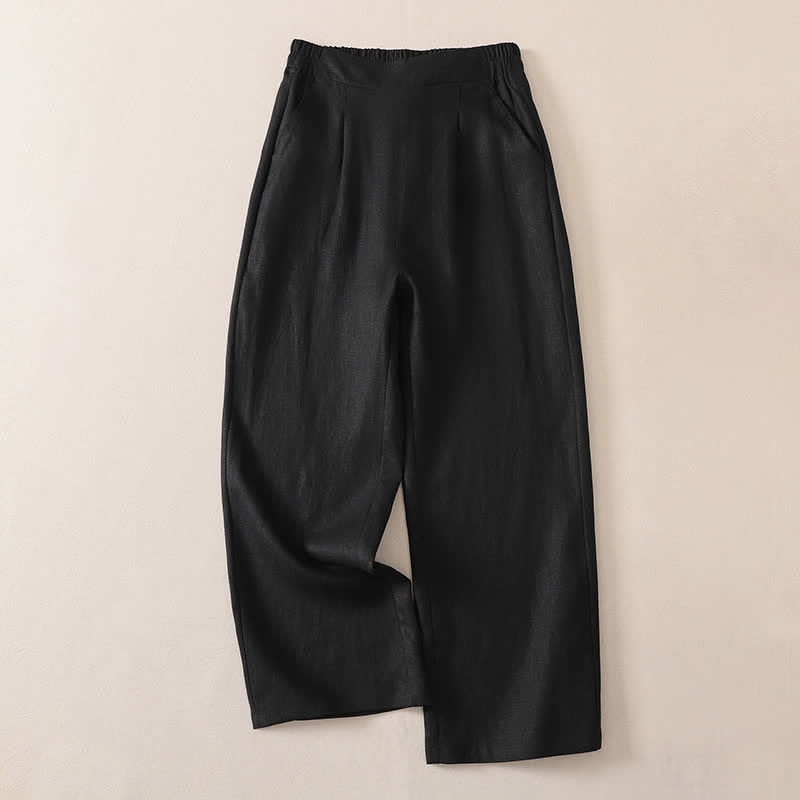 Buddha Stones Spring Fall Classic Simple Solid Cropped Pants Women's Straight Leg Pants With Pocket - Black - US8-10, UK/AU12-14, EU40-42 (2XL) - image 6