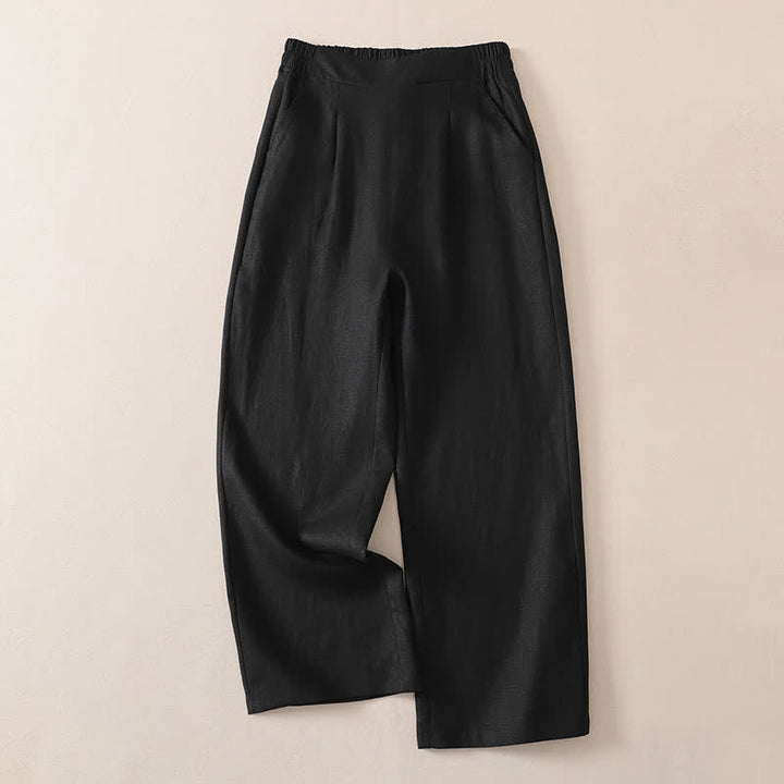 Buddha Stones Spring Fall Classic Simple Solid Cropped Pants Women's Straight Leg Pants With Pocket - Black - US8-10, UK/AU12-14, EU40-42 (2XL) - image 6