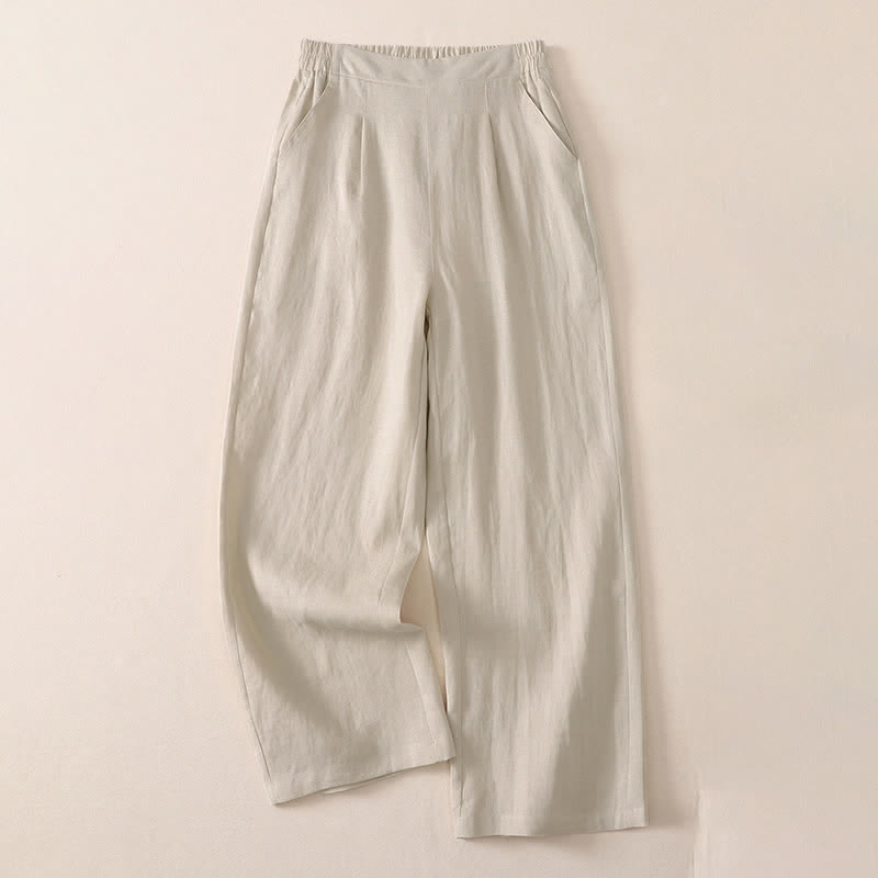 Buddha Stones Spring Fall Classic Simple Solid Cropped Pants Women's Straight Leg Pants With Pocket - Beige - US8-10, UK/AU12-14, EU40-42 (2XL) - image 0