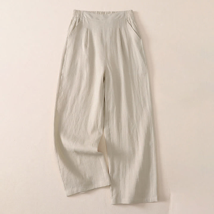 Buddha Stones Spring Fall Classic Simple Solid Cropped Pants Women's Straight Leg Pants With Pocket - Beige - US8-10, UK/AU12-14, EU40-42 (2XL) - image 0