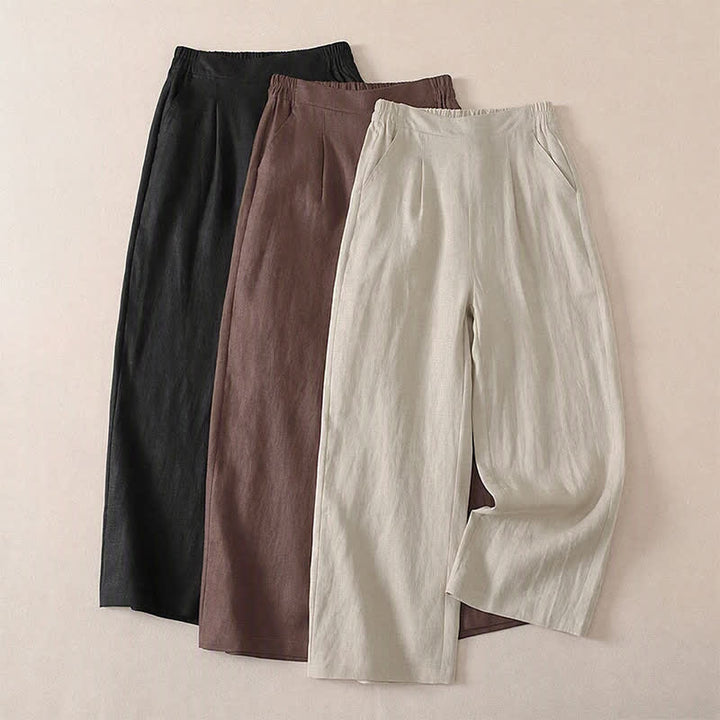 Buddha Stones Spring Fall Classic Simple Solid Cropped Pants Women's Straight Leg Pants With Pocket - image 13