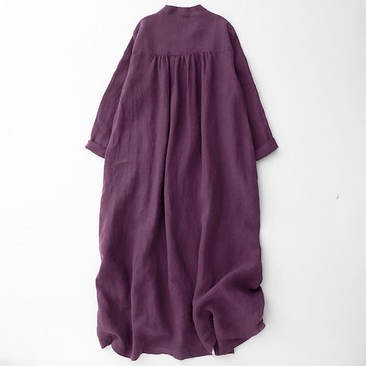 Buddha Stones Fall Casual Minimalist Button-Up Purple Women's Long Sleeve Dress With Pockets - image 1
