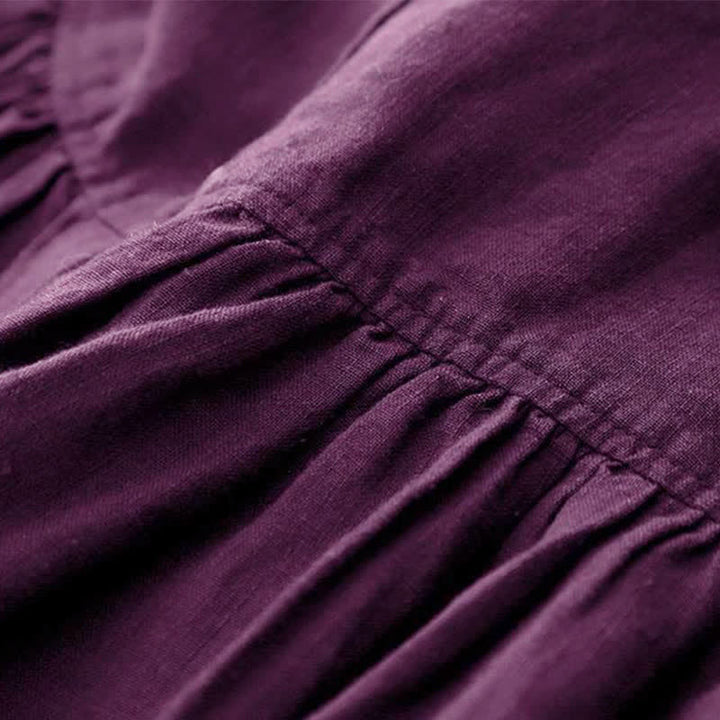 Buddha Stones Fall Casual Minimalist Button-Up Purple Women's Long Sleeve Dress With Pockets - image 7