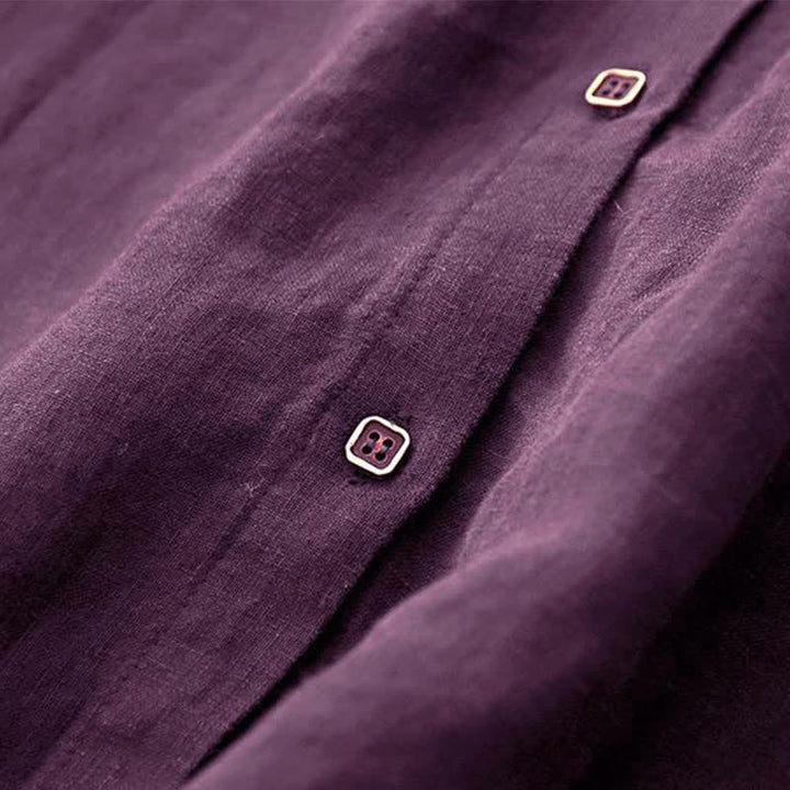 Buddha Stones Fall Casual Minimalist Button-Up Purple Women's Long Sleeve Dress With Pockets - image 6