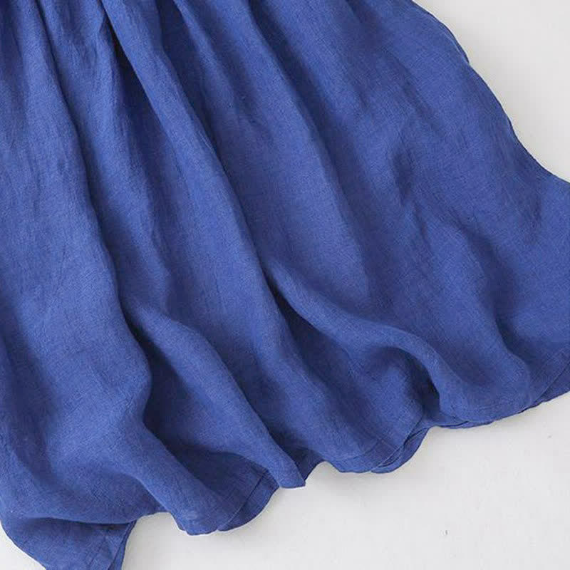 Buddha Stones Spring Fall Casual Vintage Button-Up Drawstring Blue Women's Long Sleeve Dresses With Pocket - image 8