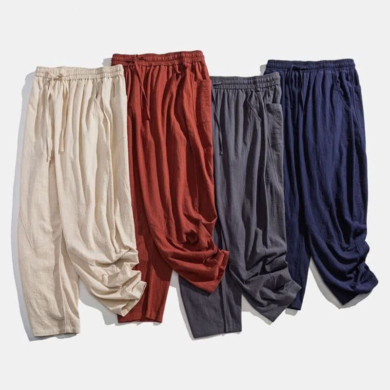 Buddha Stones Spring Fall Casual Minimalist Drawstring Solid Long Pants Men's Harem Pants With Pockets - image 20