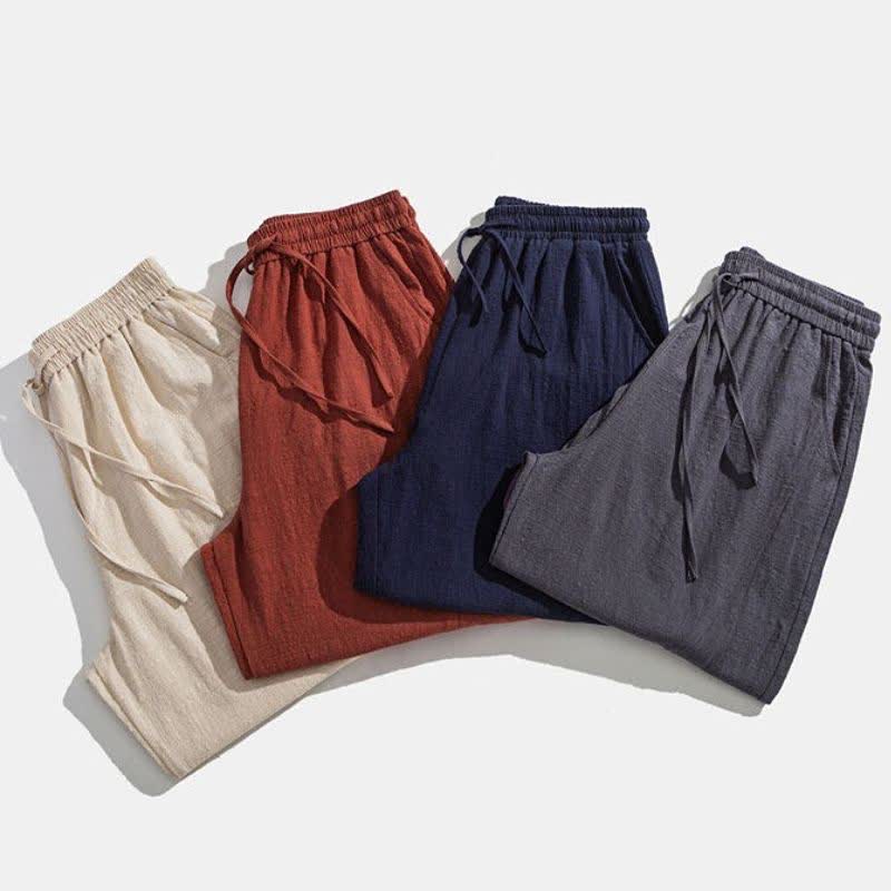 Buddha Stones Spring Fall Casual Minimalist Drawstring Solid Long Pants Men's Harem Pants With Pockets - image 21