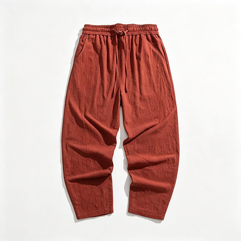 Buddha Stones Spring Fall Casual Minimalist Drawstring Solid Long Pants Men's Harem Pants With Pockets - image 10
