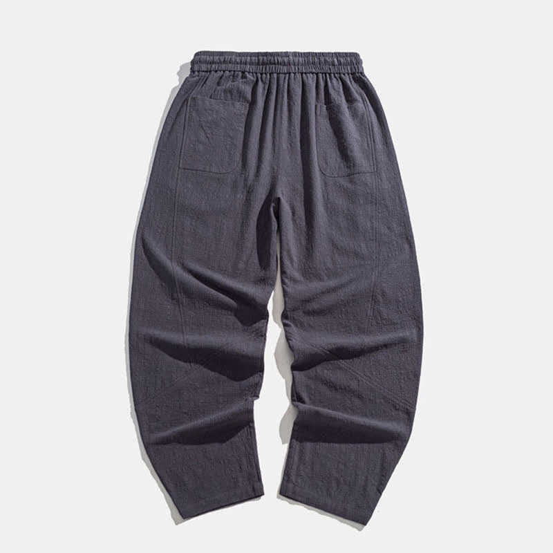 Buddha Stones Spring Fall Casual Minimalist Drawstring Solid Long Pants Men's Harem Pants With Pockets - image 5