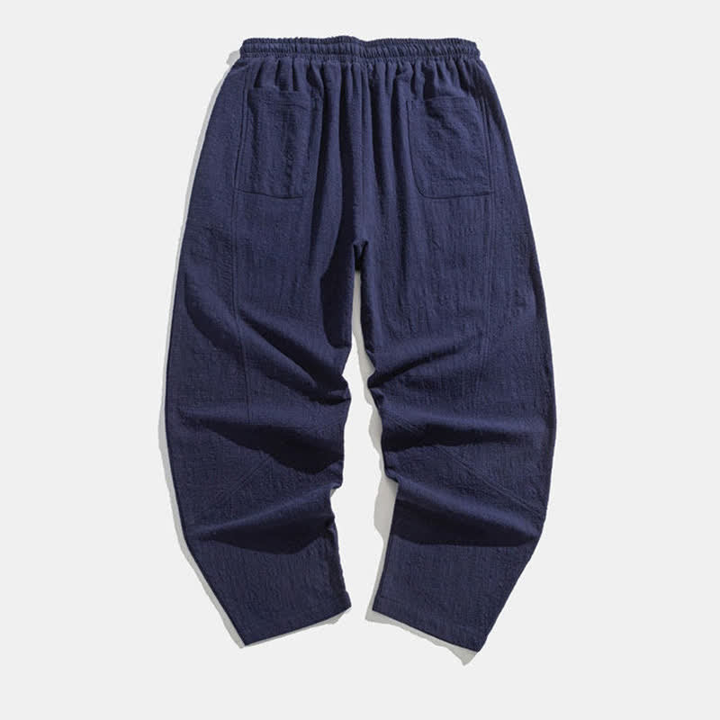 Buddha Stones Spring Fall Casual Minimalist Drawstring Solid Long Pants Men's Harem Pants With Pockets - image 2