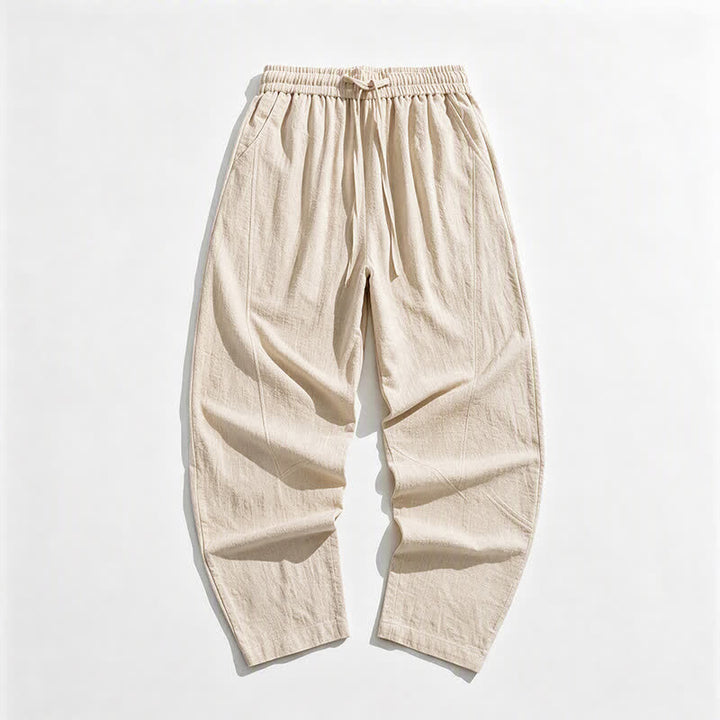 Buddha Stones Spring Fall Casual Minimalist Drawstring Solid Long Pants Men's Harem Pants With Pockets - image 7