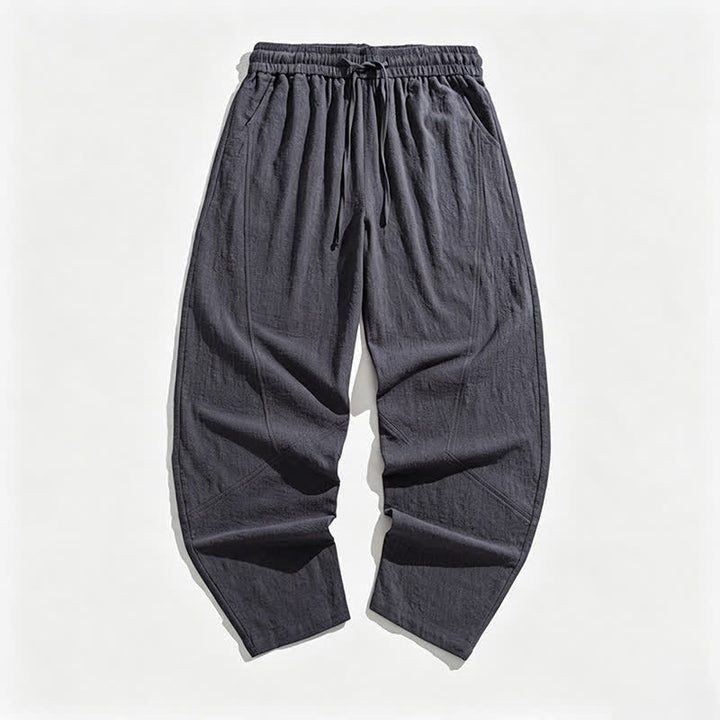 Buddha Stones Spring Fall Casual Minimalist Drawstring Solid Long Pants Men's Harem Pants With Pockets - image 4