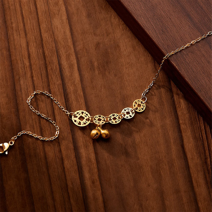 Buddha Stones Copper Coins Bell Charm Titanium Steel Strengthen Anklet - image 4