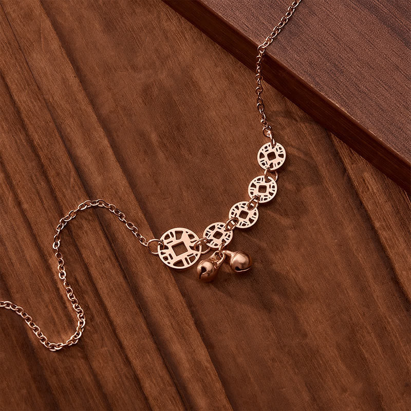 Buddha Stones Copper Coins Bell Charm Titanium Steel Strengthen Anklet - image 12