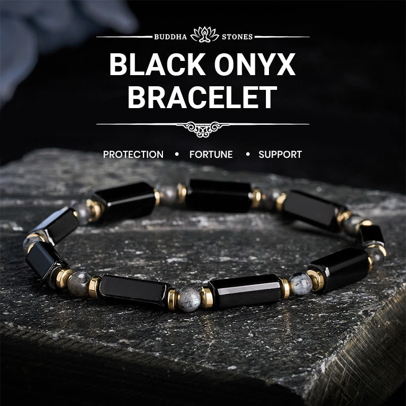Buddha Stones Black Onyx Protection Copper Accent Bead Bracelet - Black Onyx (Wrist Circumference: 6.3–6.7 in/16–17 cm) - image 0
