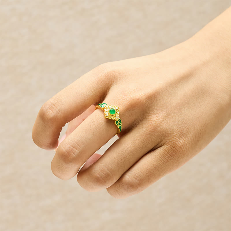 Buddha Stones Copper Inlaid Liuli Grounding Open Ring - image 4