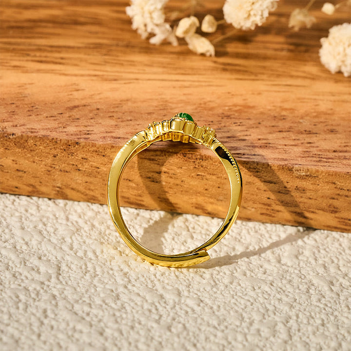 Buddha Stones Copper Inlaid Liuli Grounding Open Ring - image 3