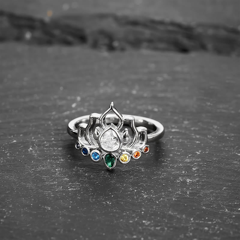 Buddha Stones Copper Lotus Multicolor Zircon Inlaid Healing Ring - image 1