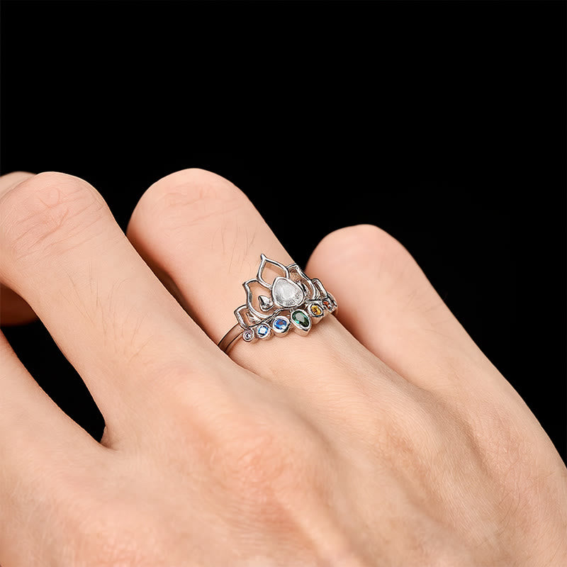 Buddha Stones Copper Lotus Multicolor Zircon Inlaid Healing Ring - image 8