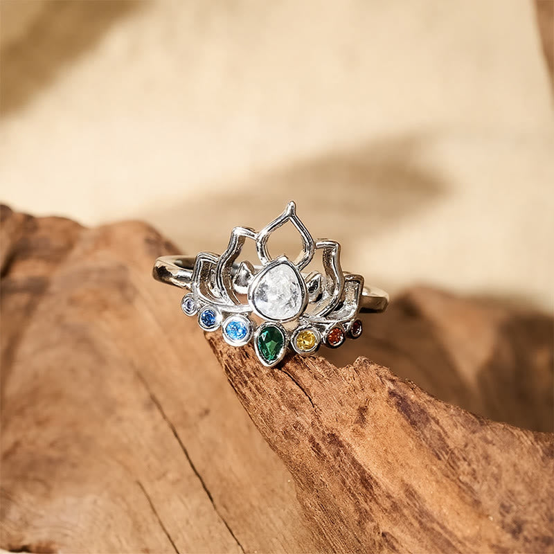 Buddha Stones Copper Lotus Multicolor Zircon Inlaid Healing Ring - image 3