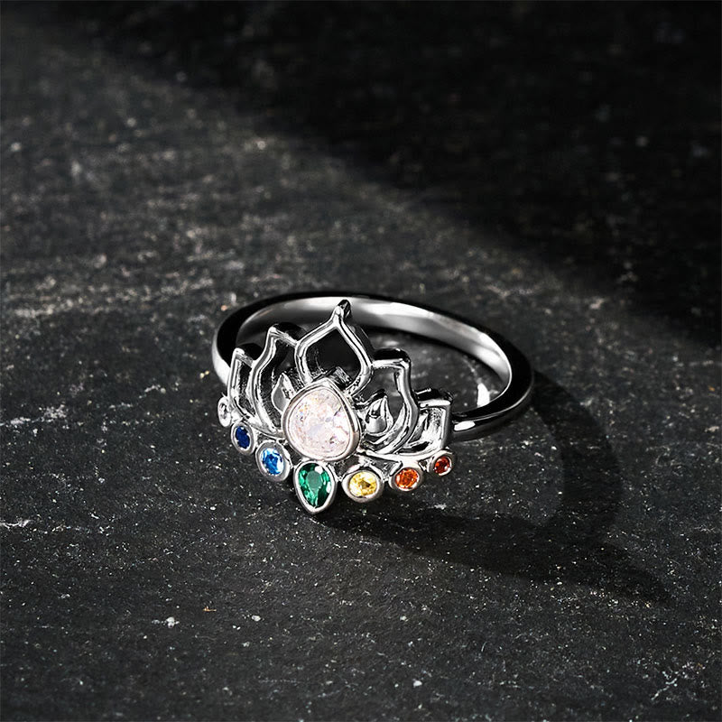 Buddha Stones Copper Lotus Multicolor Zircon Inlaid Healing Ring - 19.8mm-US10 - image 0