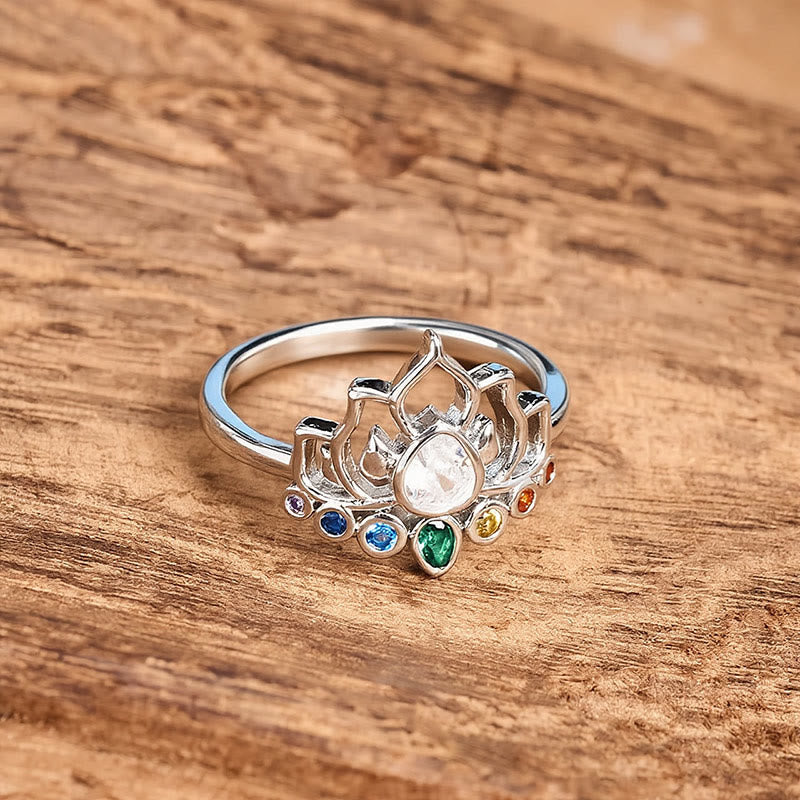 Buddha Stones Copper Lotus Multicolor Zircon Inlaid Healing Ring - image 4
