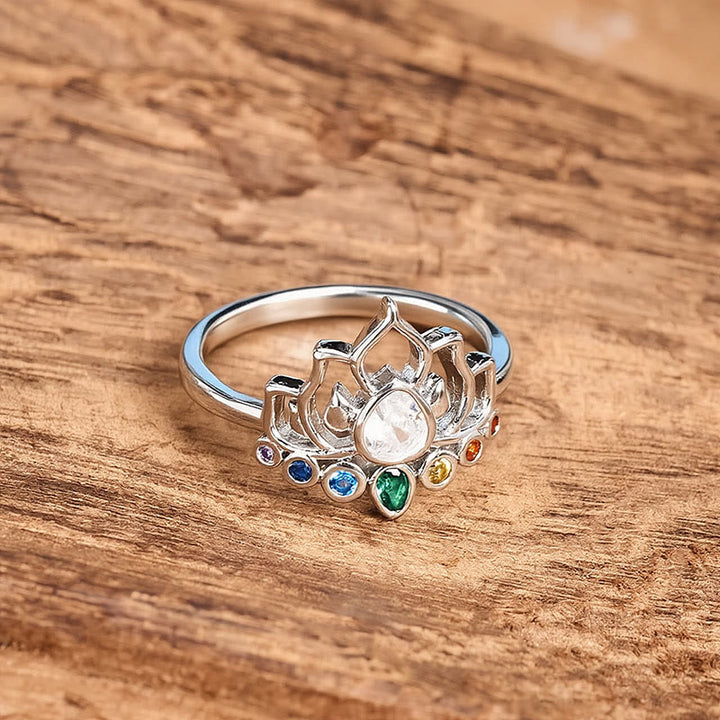 Buddha Stones Copper Lotus Multicolor Zircon Inlaid Healing Ring - image 4