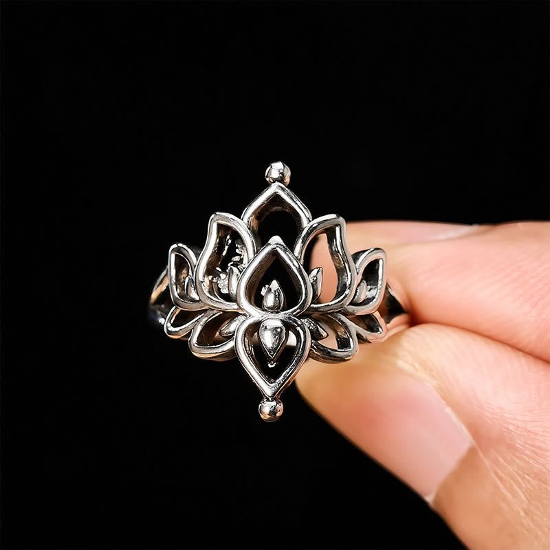 Buddha Stones Vintage Silver Tone Lotus Purity Statement Ring - image 4