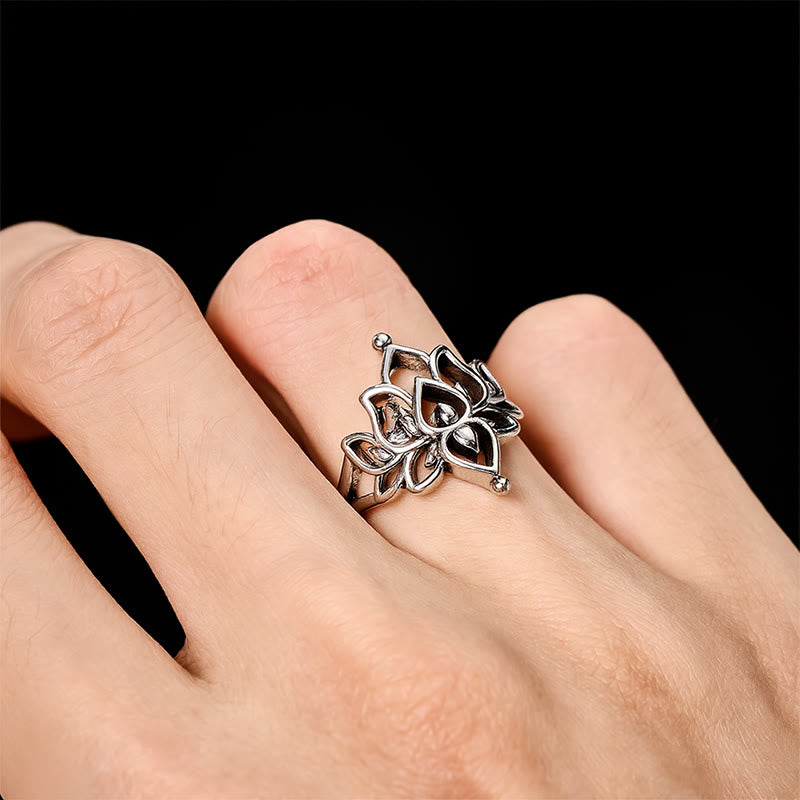 Buddha Stones Vintage Silver Tone Lotus Purity Statement Ring - image 7