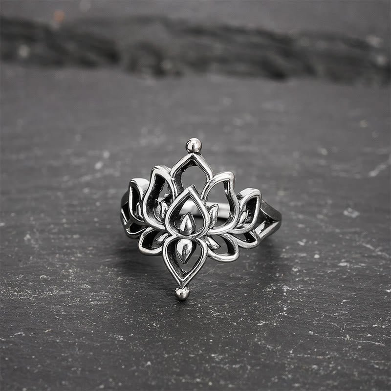 Buddha Stones Vintage Silver Tone Lotus Purity Statement Ring - 20.6mm-US11 - image 0