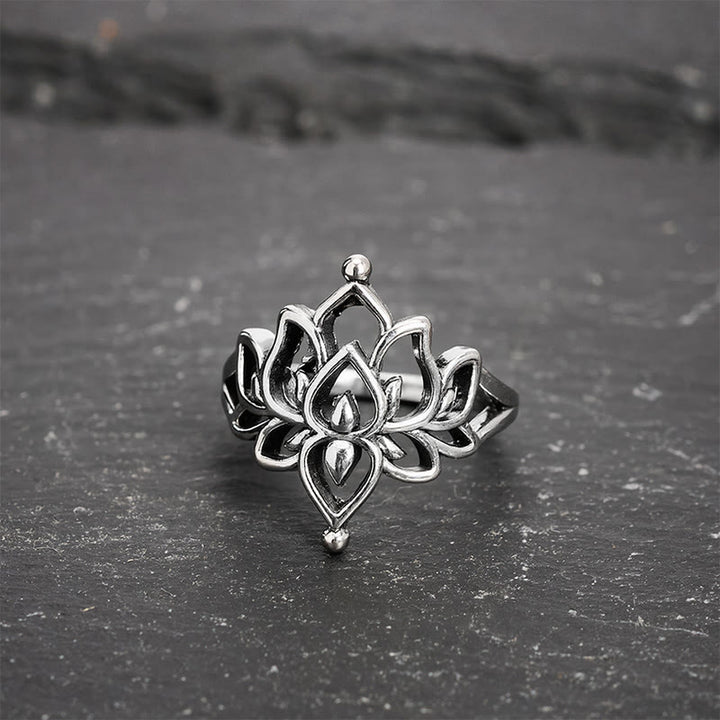Buddha Stones Vintage Silver Tone Lotus Purity Statement Ring - 20.6mm-US11 - image 0